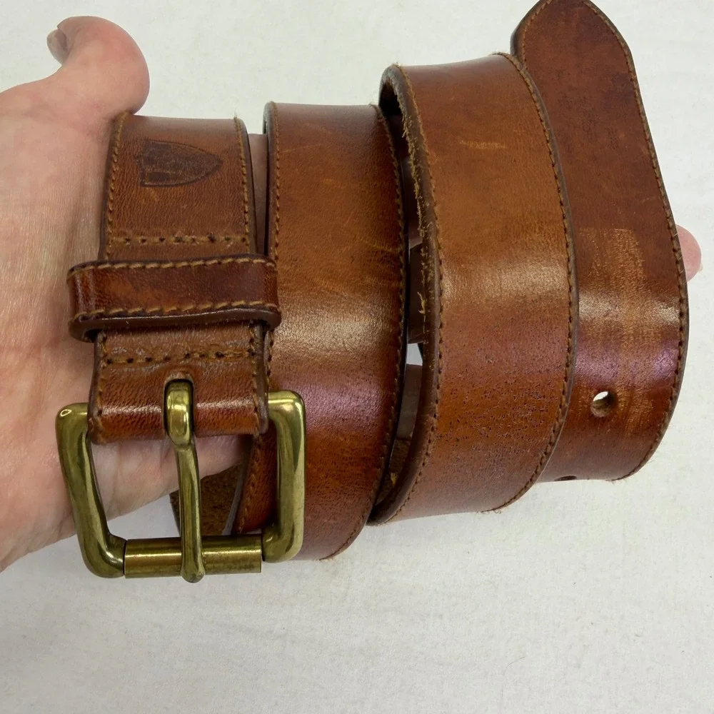 Polo Ralph Lauren Leather Belt Mens 34 Brown Vegetable Tanned Italian Saddle
